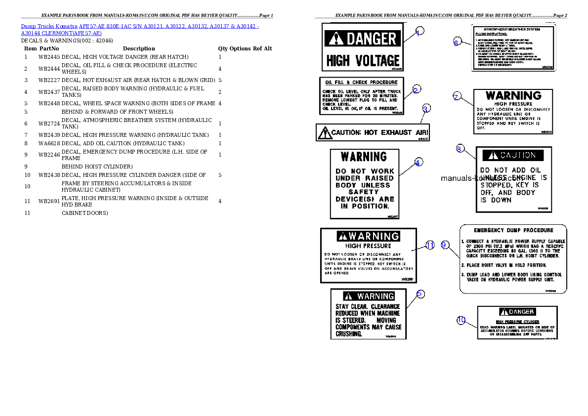 AFE57-AE 830E-1AC S/N A30121, A30122, A30132, A30137 & A30142 - A30144   CLERMONT Partsbook