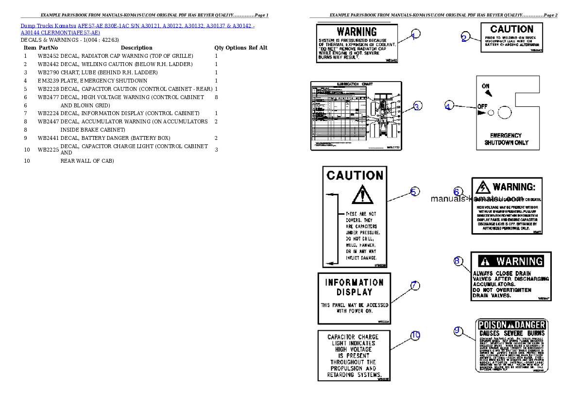 AFE57-AE 830E-1AC S/N A30121, A30122, A30132, A30137 & A30142 - A30144   CLERMONT Partsbook