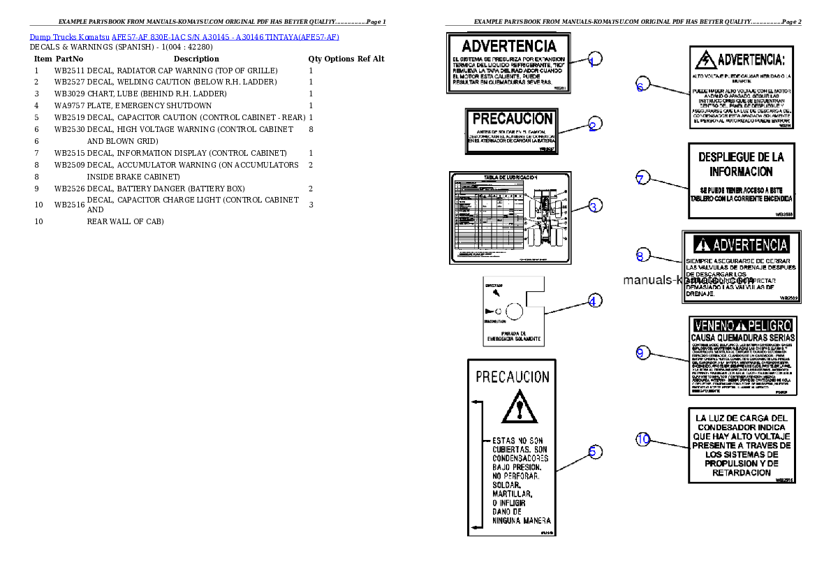 AFE57-AF 830E-1AC S/N A30145 - A30146     TINTAYA Partsbook