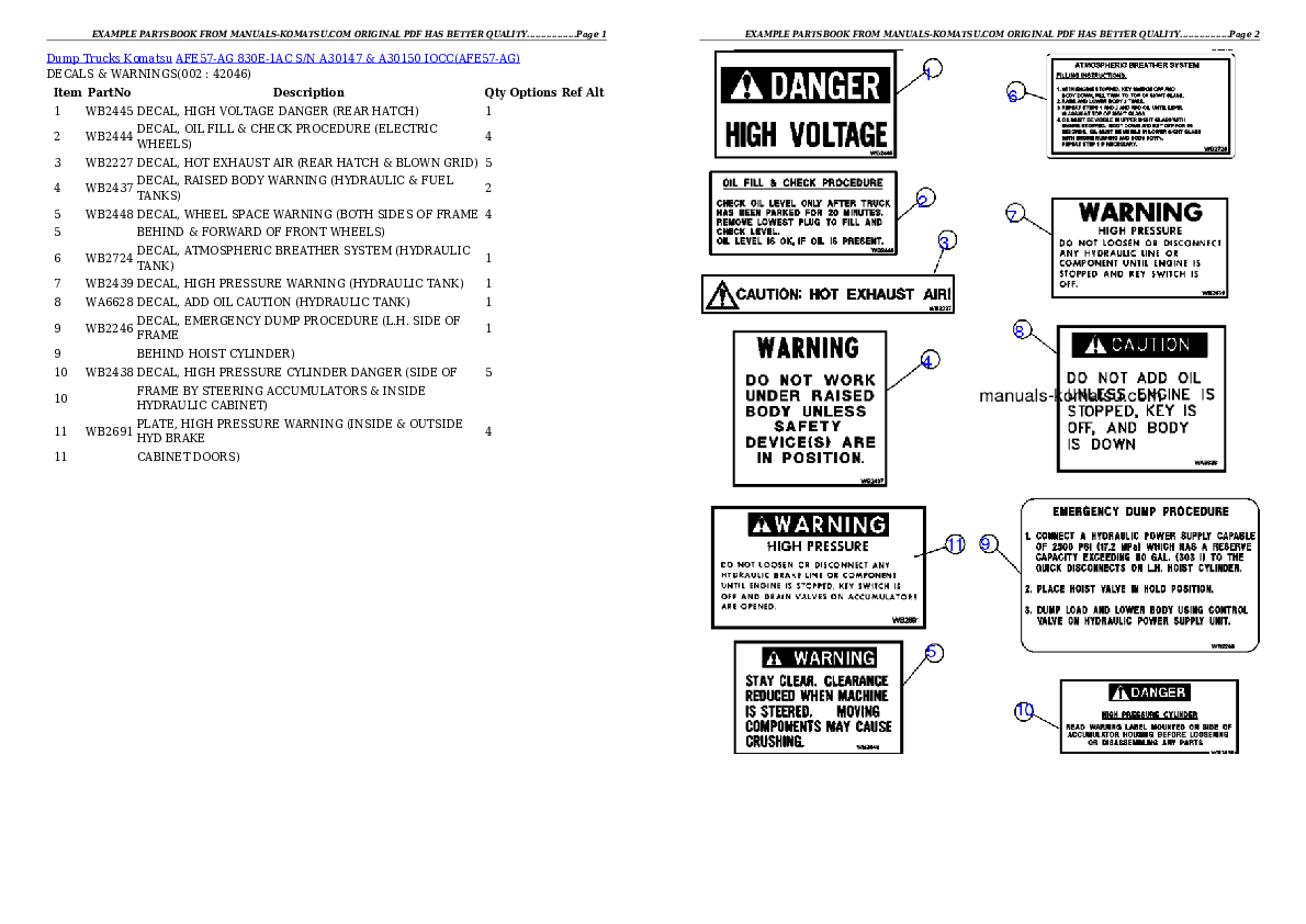 AFE57-AG 830E-1AC S/N A30147 & A30150    IOCC Partsbook