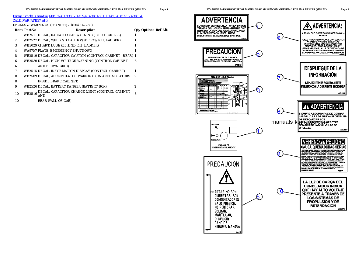 AFE57-AH 830E-1AC S/N A30148, A30149, A30151 - A30154     ZALDIVAR Partsbook