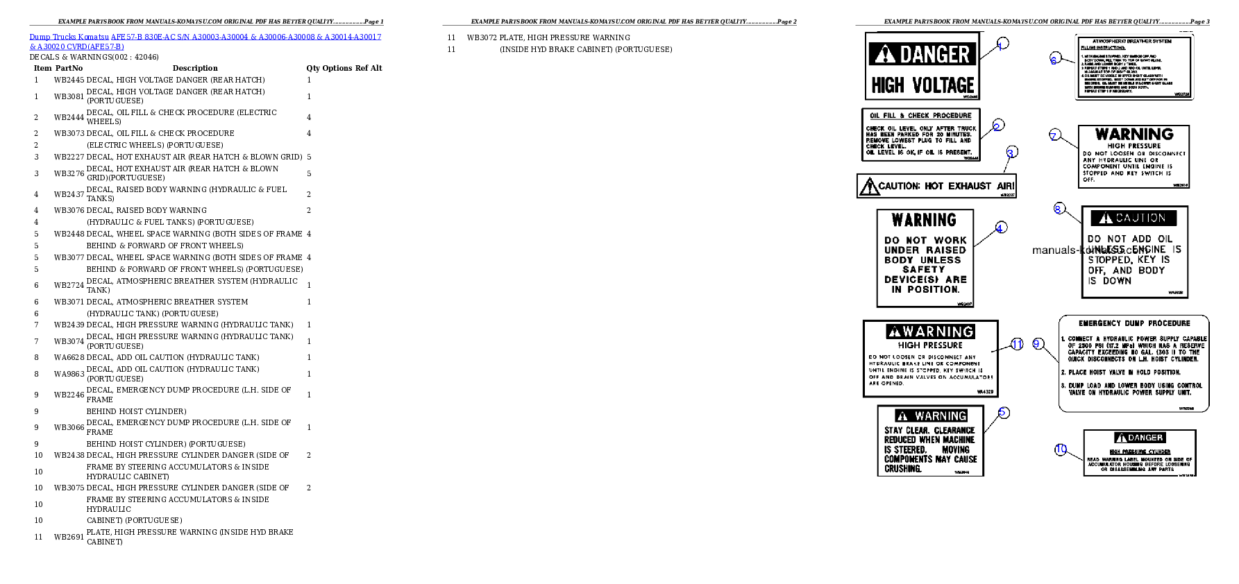 AFE57-B 830E-AC S/N A30003-A30004 & A30006-A30008 & A30014-A30017 & A30020       CVRD Partsbook