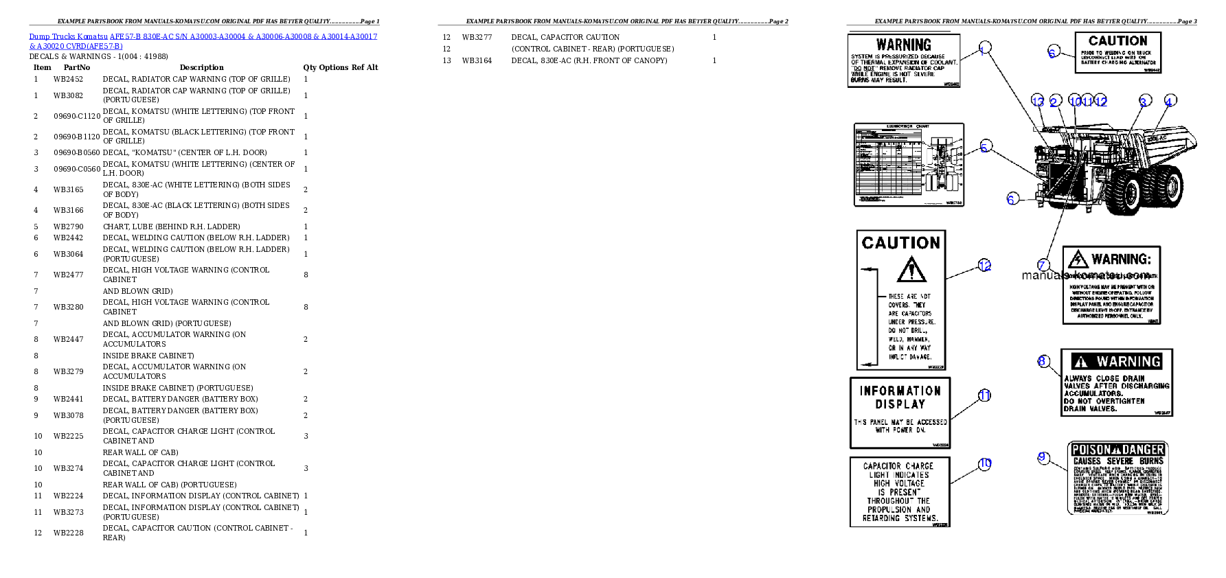 AFE57-B 830E-AC S/N A30003-A30004 & A30006-A30008 & A30014-A30017 & A30020       CVRD Partsbook