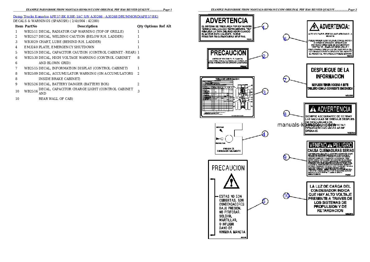 AFE57-BK 830E-1AC S/N A30266 - A30268     DRUMMOND Partsbook