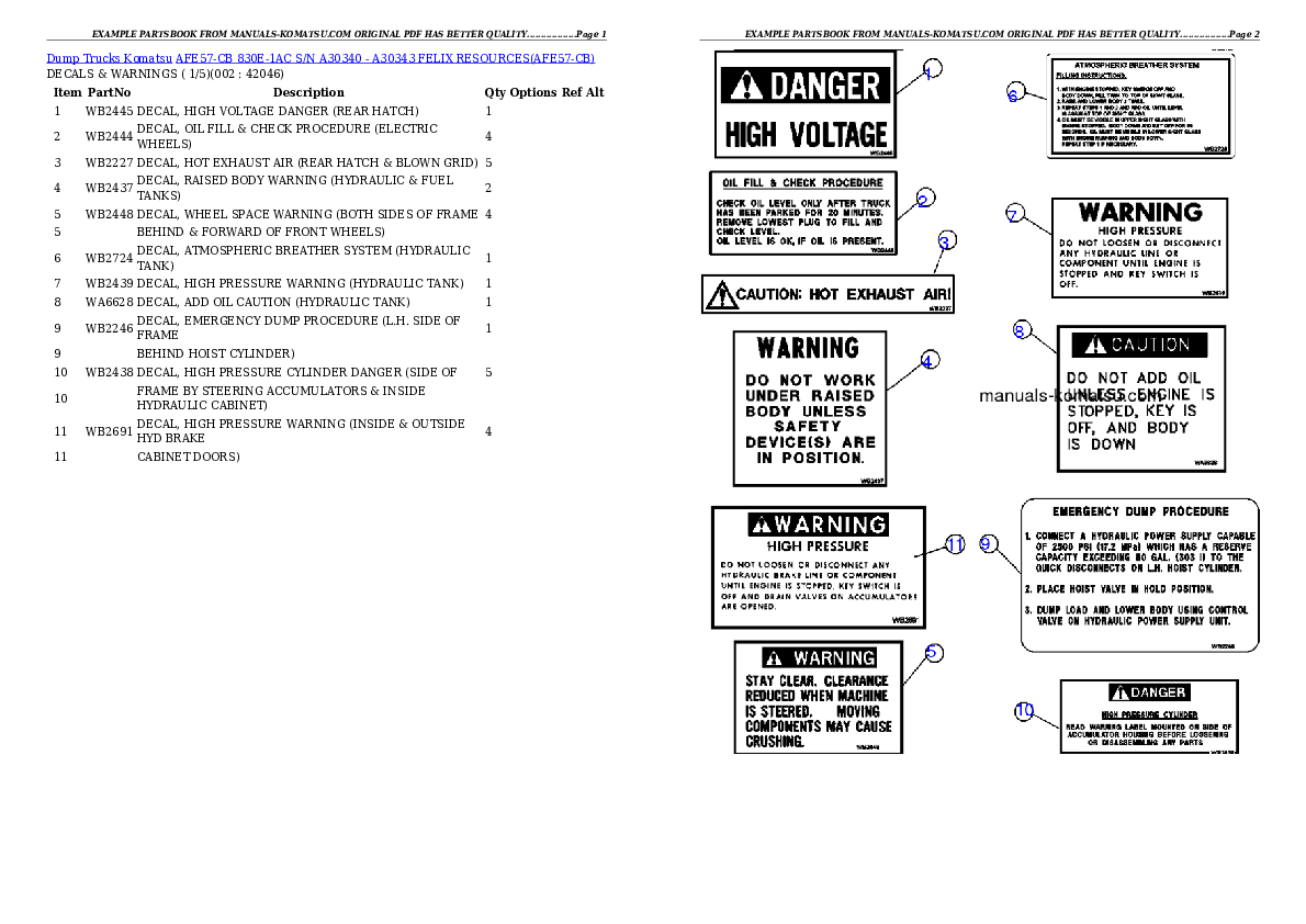 AFE57-CB 830E-1AC S/N A30340 - A30343     FELIX RESOURCES Partsbook