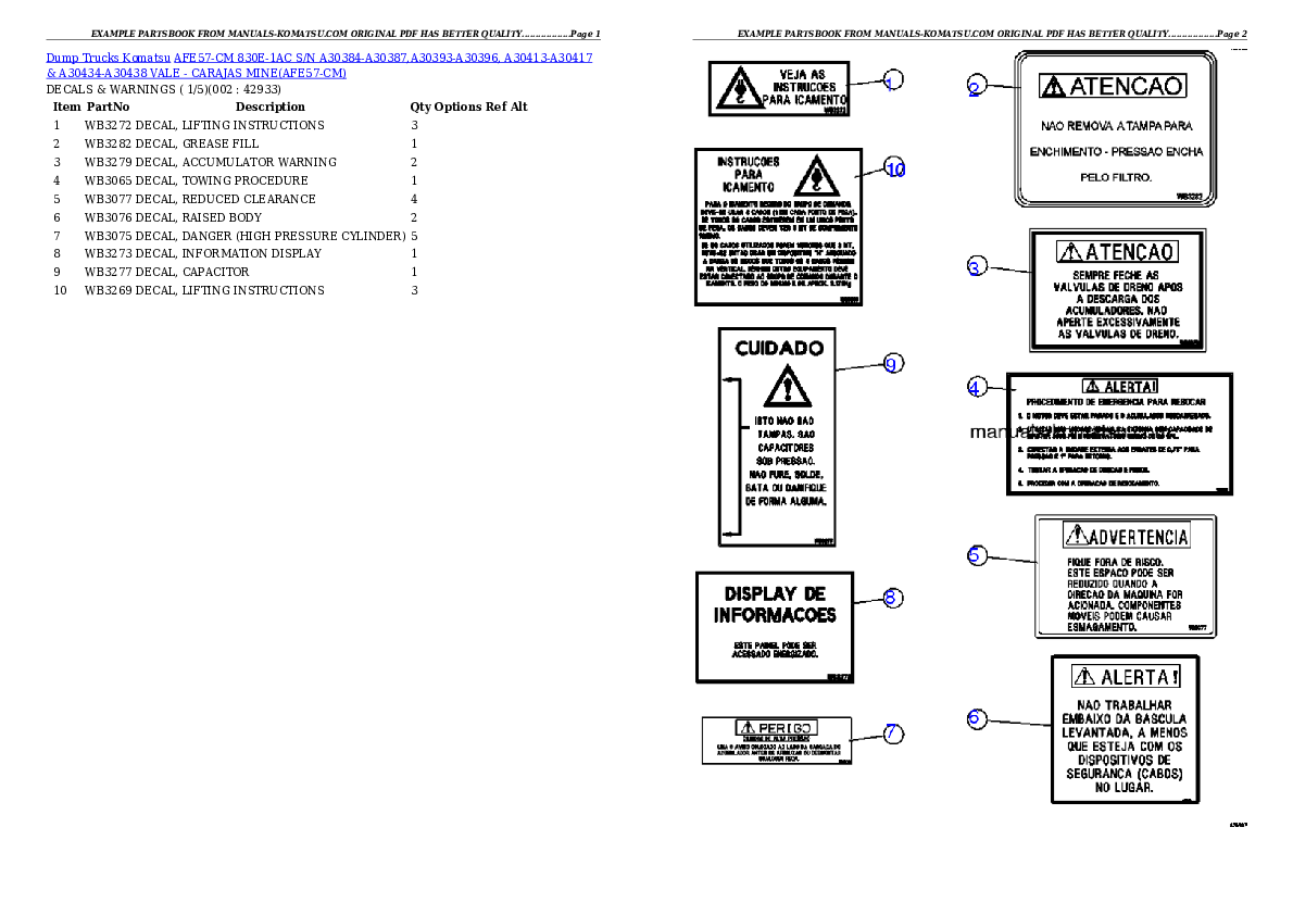 AFE57-CM 830E-1AC S/N A30384-A30387,A30393-A30396, A30413-A30417 & A30434-A30438 VALE - CARAJAS MINE Partsbook