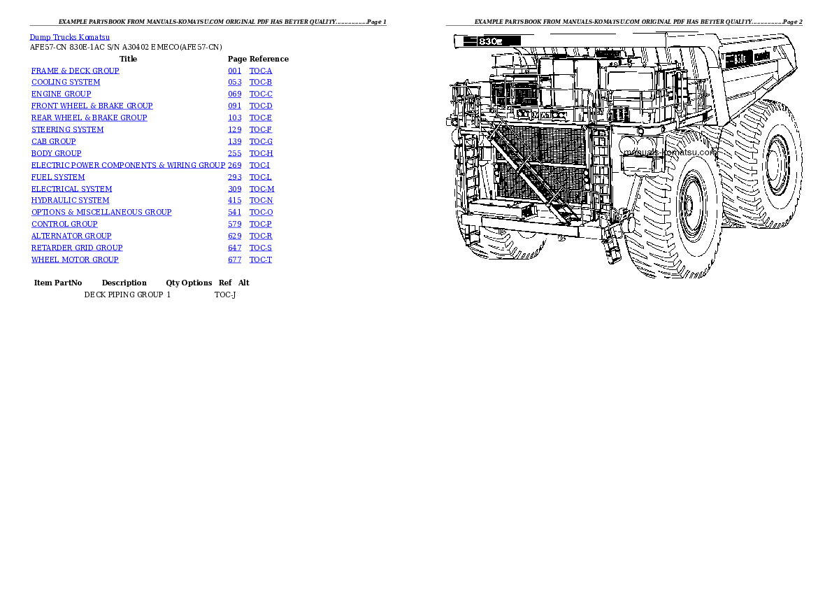 AFE57-CN 830E-1AC S/N A30402     EMECO Partsbook