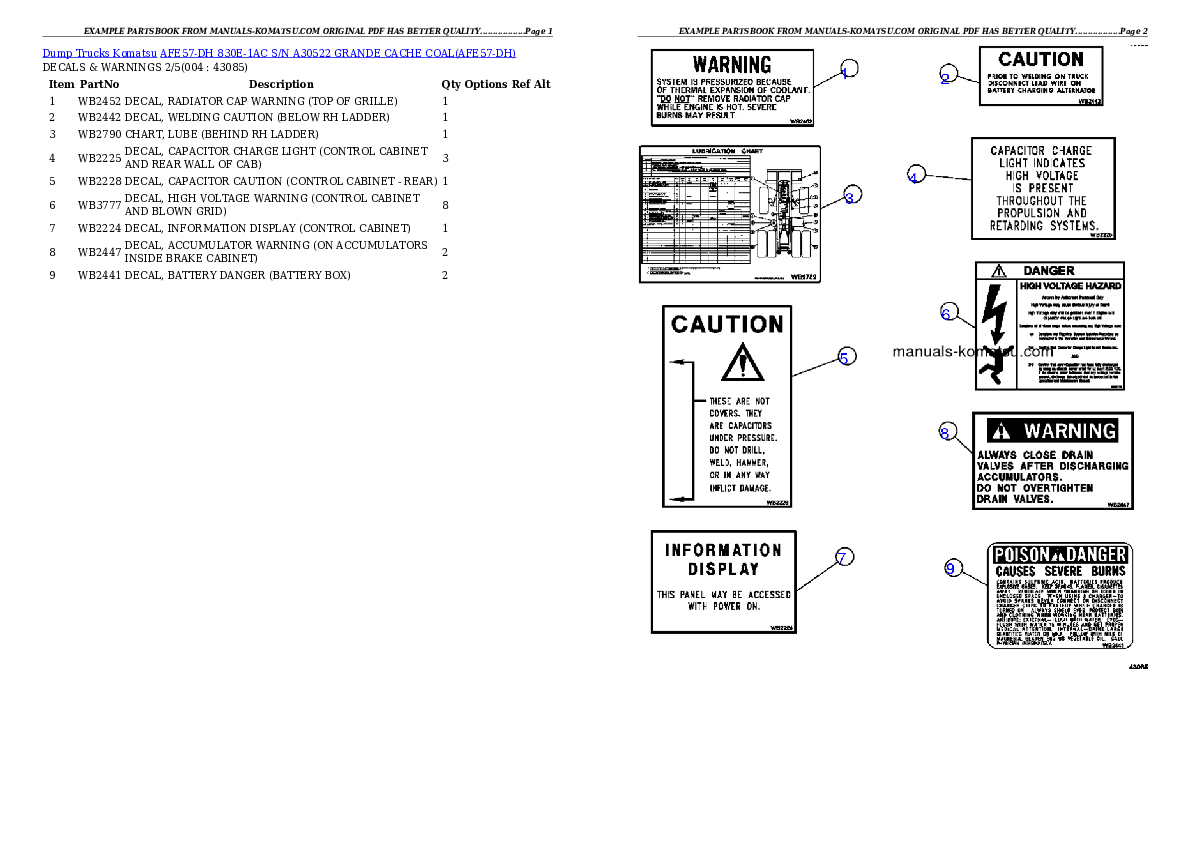 AFE57-DH 830E-1AC S/N A30522    GRANDE CACHE COAL Partsbook