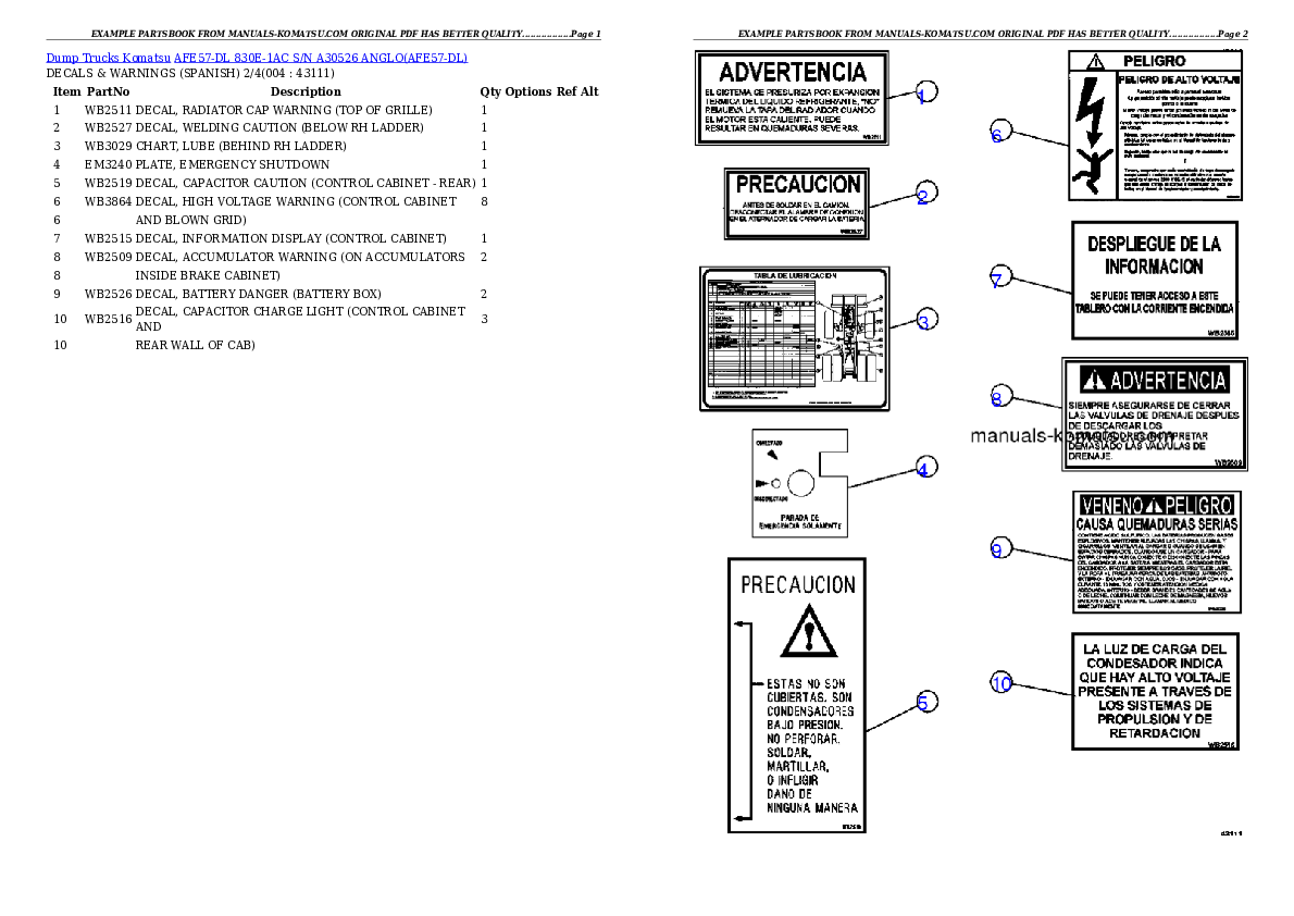 AFE57-DL 830E-1AC S/N A30526    ANGLO Partsbook