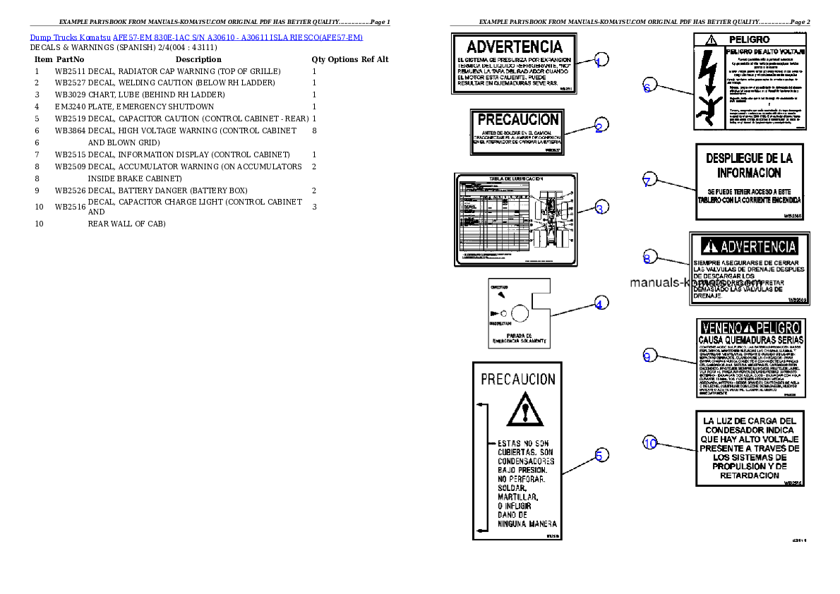 AFE57-EM 830E-1AC S/N A30610 - A30611    ISLA RIESCO Partsbook