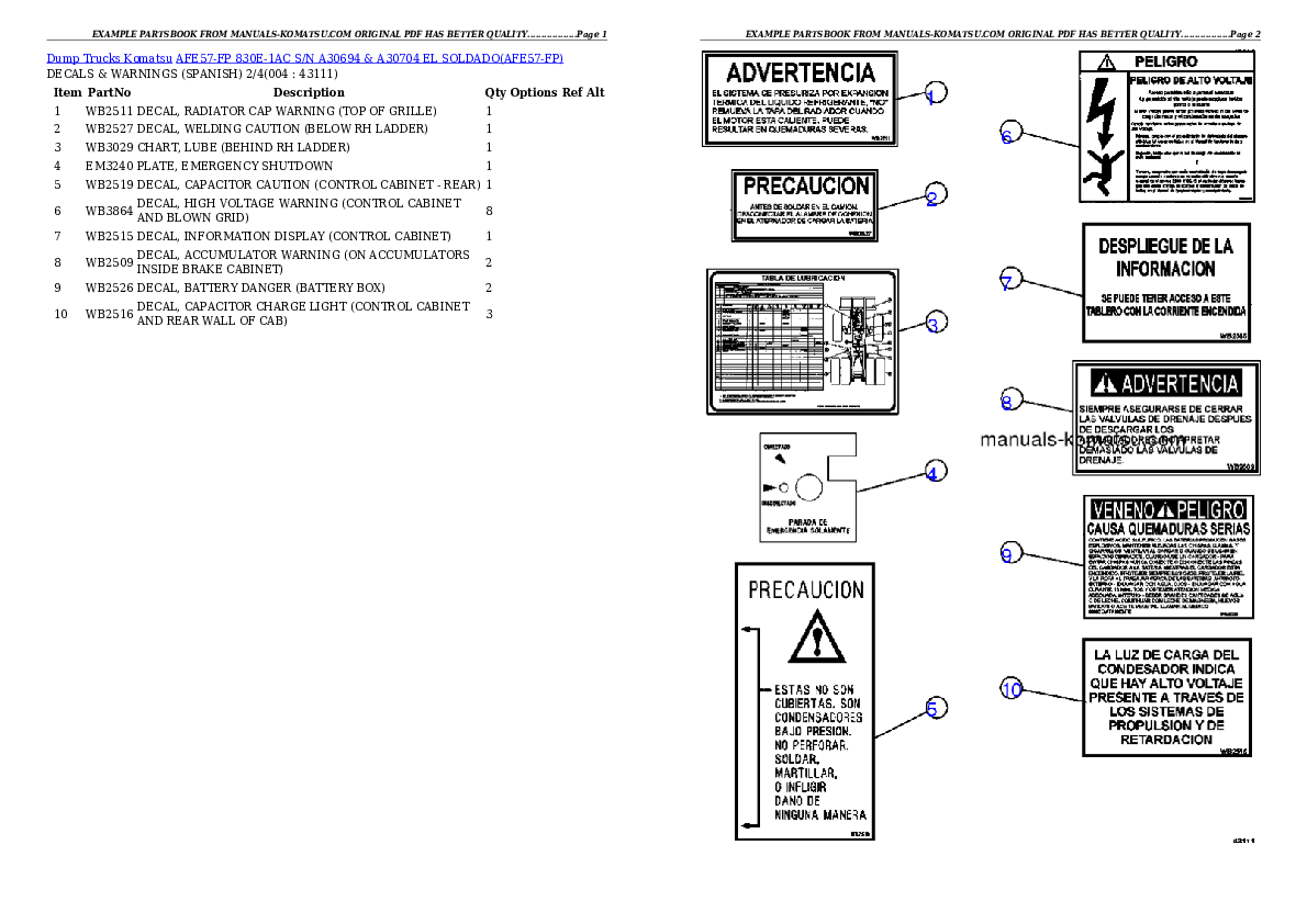 AFE57-FP 830E-1AC S/N A30694 & A30704    EL SOLDADO Partsbook