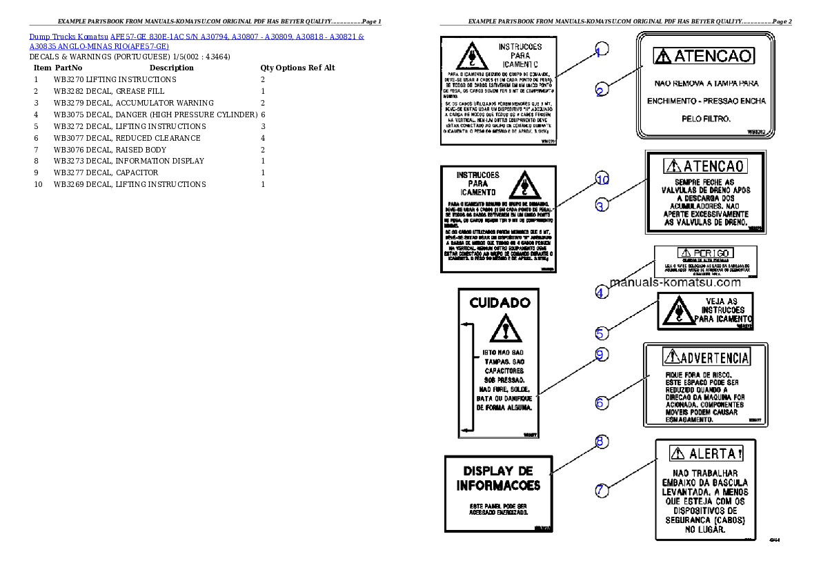 AFE57-GE 830E-1AC S/N A30794, A30807 - A30809, A30818 - A30821 & A30835  ANGLO-MINAS RIO Partsbook