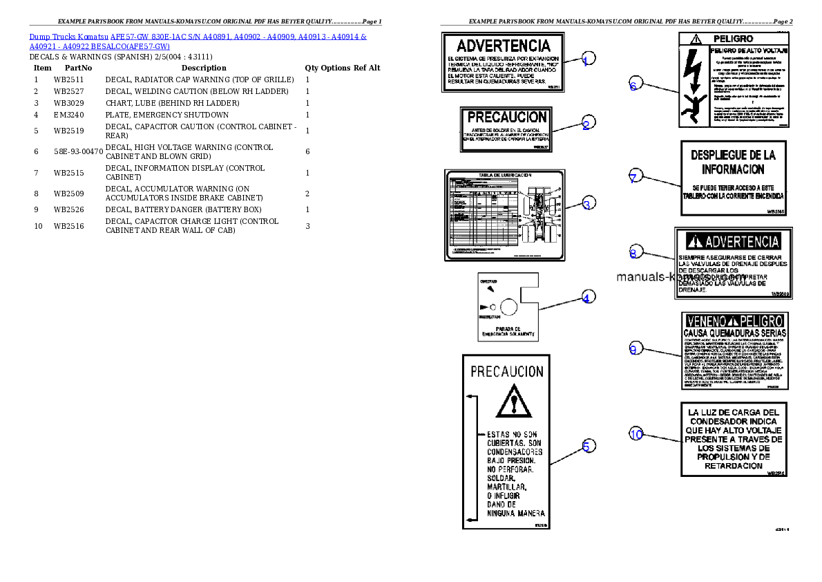 AFE57-GW 830E-1AC S/N A40891, A40902 - A40909, A40913 - A40914 & A40921 - A40922  BESALCO Partsbook