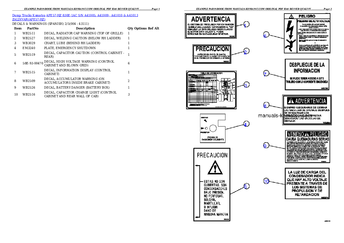 AFE57-HZ 830E-1AC S/N A41005, A41009 - A41010 & A41013  ZALDIVAR Partsbook