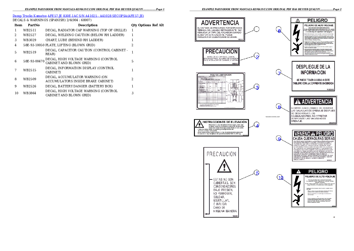 AFE57-JE 830E-1AC S/N A41025 - A41028  SECOPSA Partsbook