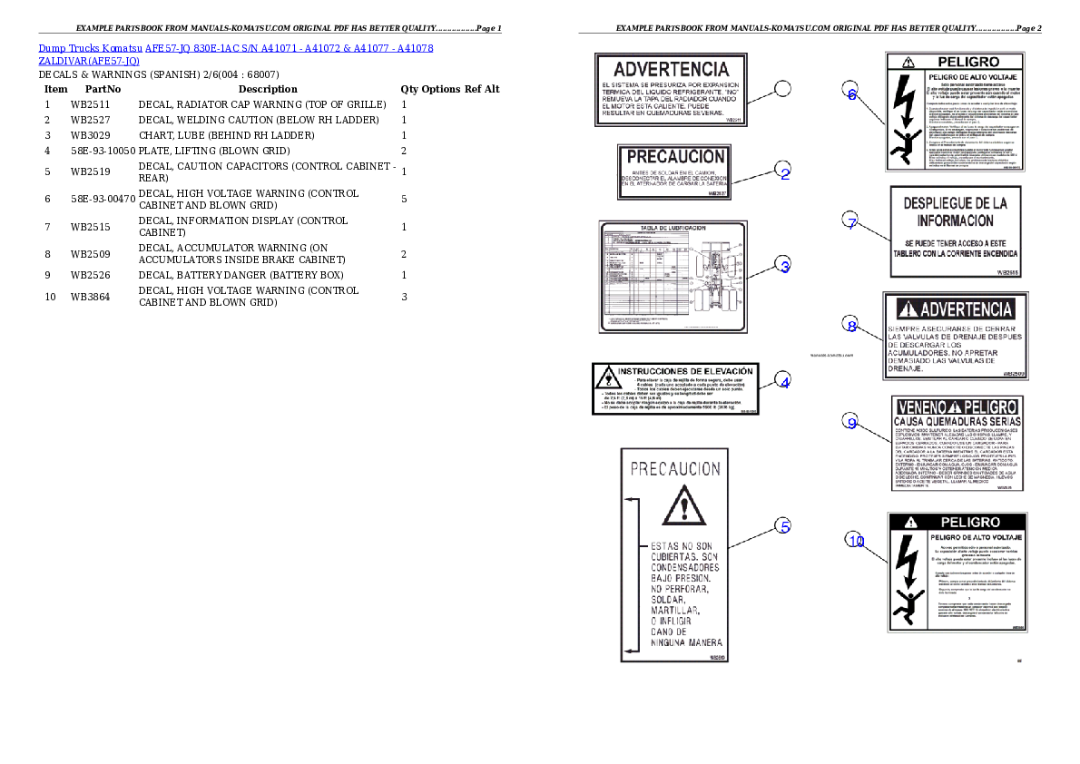 AFE57-JQ 830E-1AC S/N A41071 - A41072 & A41077 - A41078 ZALDIVAR Partsbook