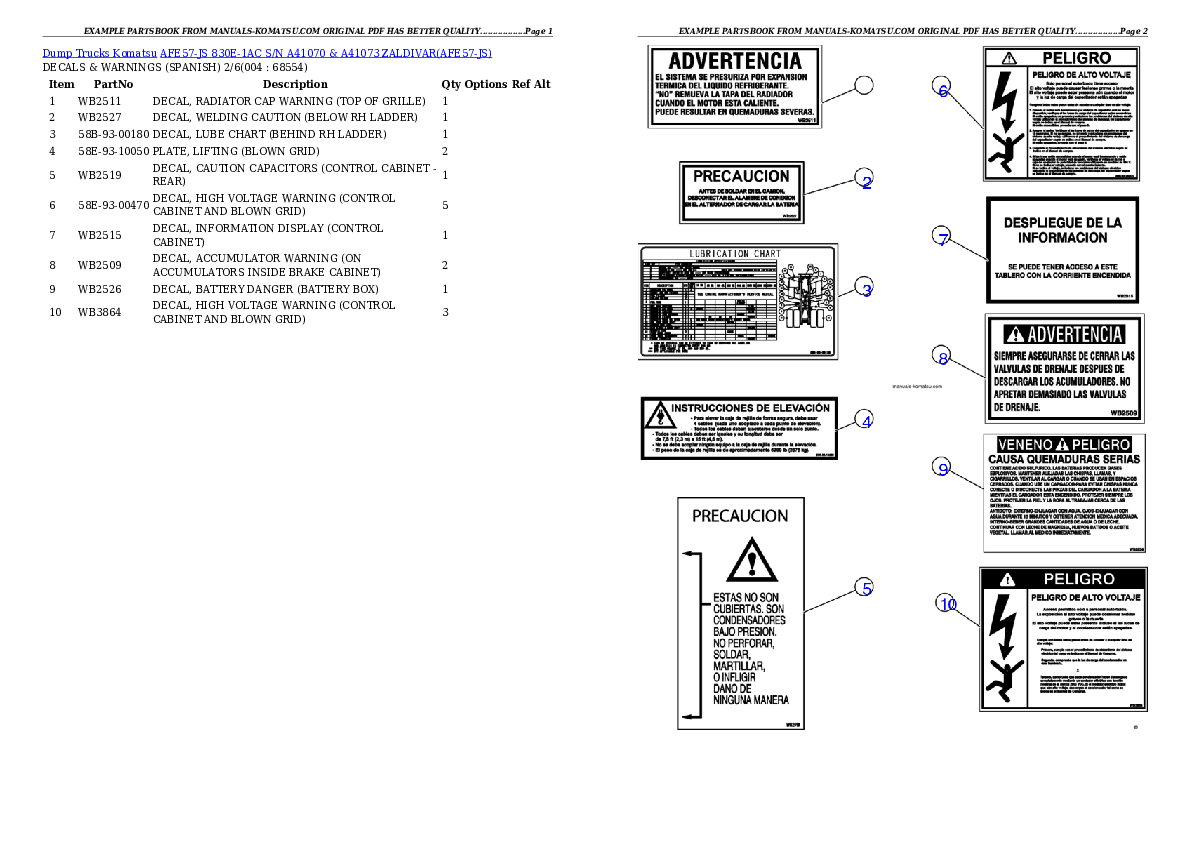 AFE57-JS 830E-1AC S/N A41070 & A41073  ZALDIVAR Partsbook