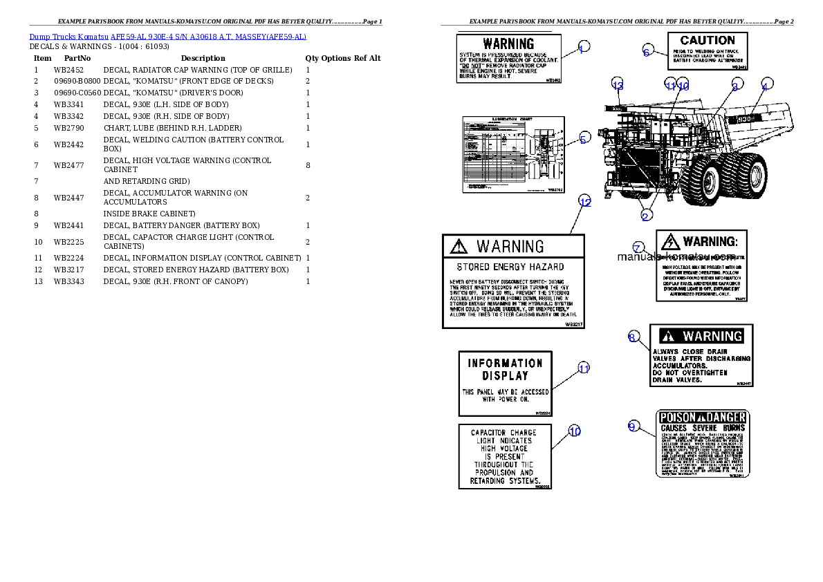 AFE59-AL 930E-4 S/N A30618     A.T. MASSEY Partsbook