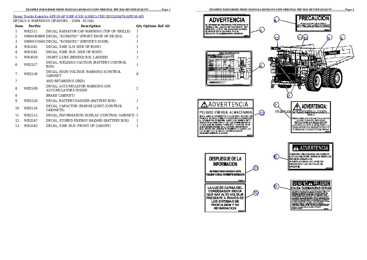 AFE59-AP 930E-4 S/N A30625     CHUQUICAMATA Partsbook