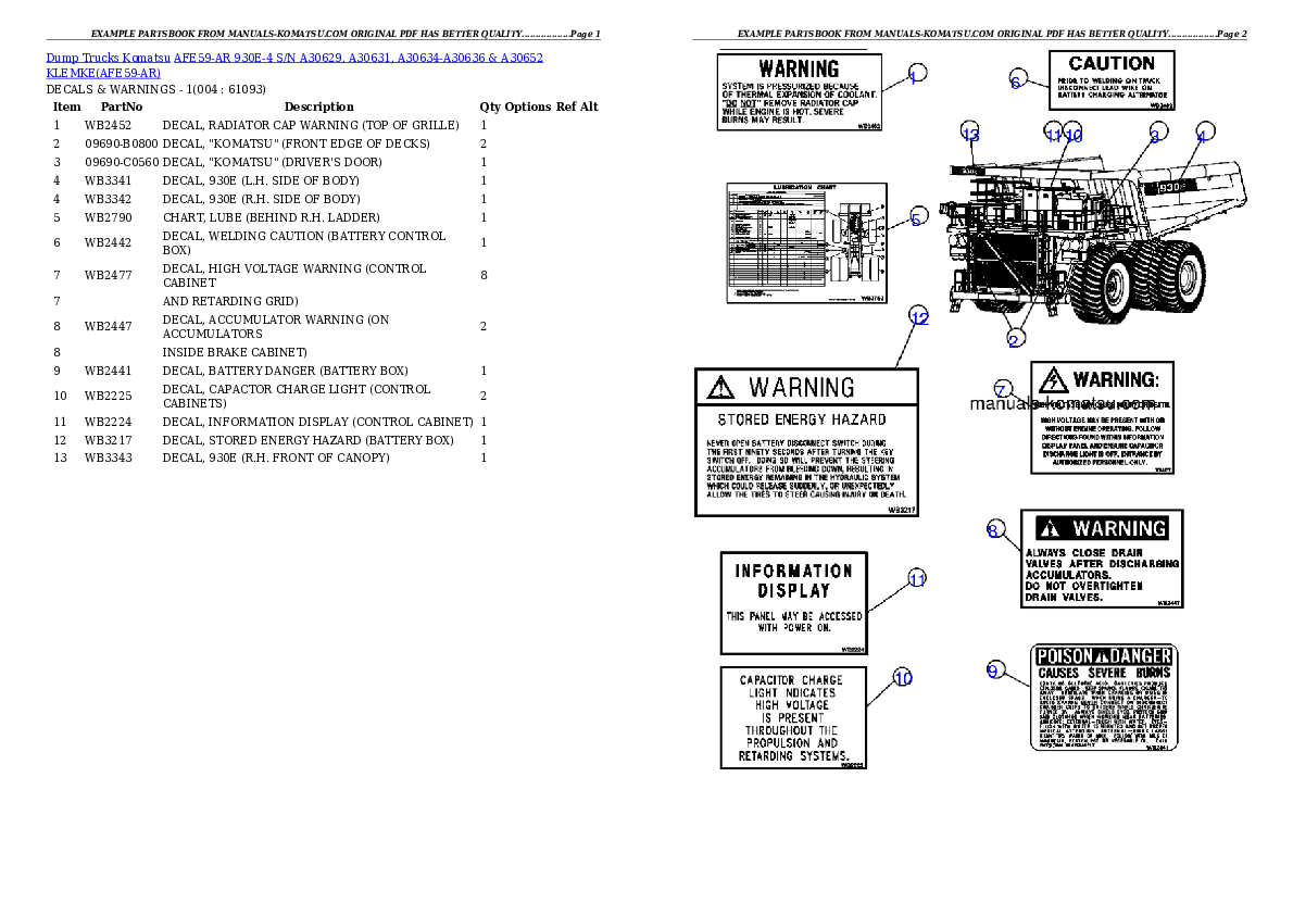 AFE59-AR 930E-4 S/N A30629, A30631, A30634-A30636 & A30652      KLEMKE Partsbook