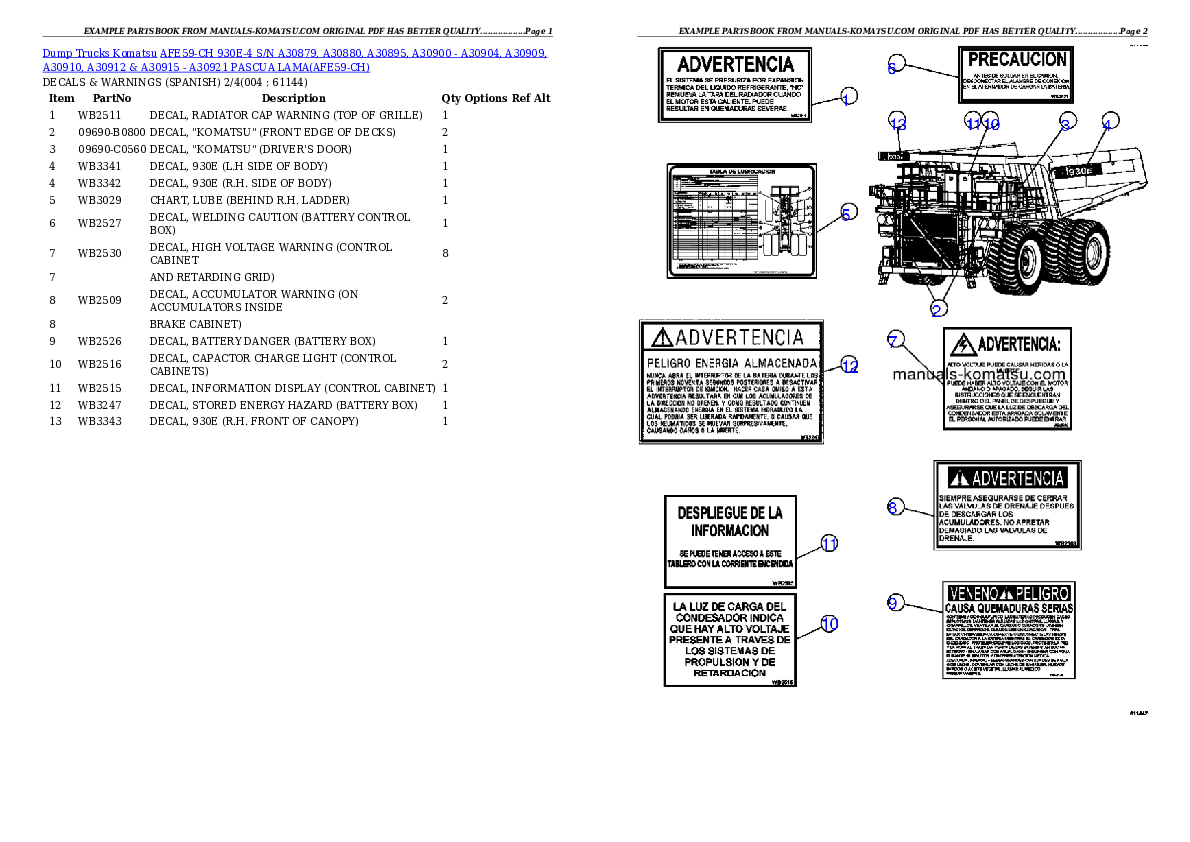 AFE59-CH 930E-4 S/N A30879, A30880, A30895, A30900 - A30904, A30909, A30910, A30912 & A30915 - A30921   PASCUA LAMA Partsbook