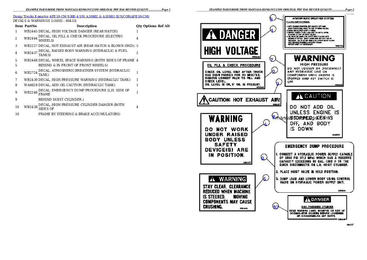 AFE59-CM 930E-4 S/N A30882 & A30883     SUNCOR Partsbook