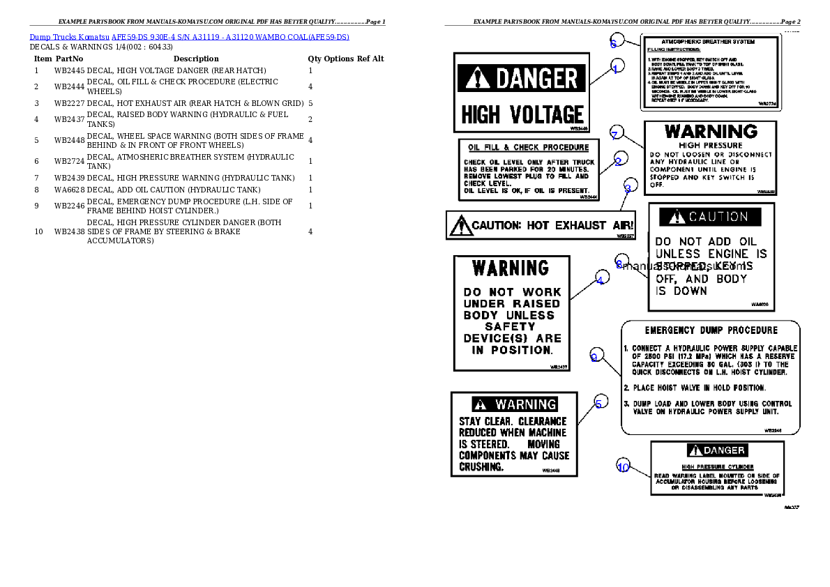 AFE59-DS 930E-4 S/N A31119 - A31120    WAMBO COAL Partsbook