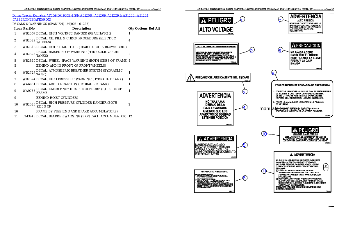 AFE59-DX 930E-4 S/N A31208 - A31209, A31229 & A31233 - A31234   CASSERONES Partsbook