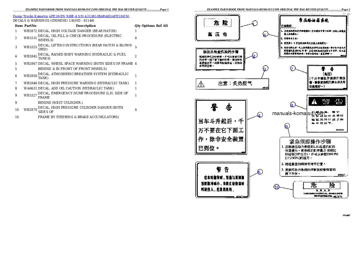 AFE59-EN 930E-4 S/N A31385  IBARAKI Partsbook