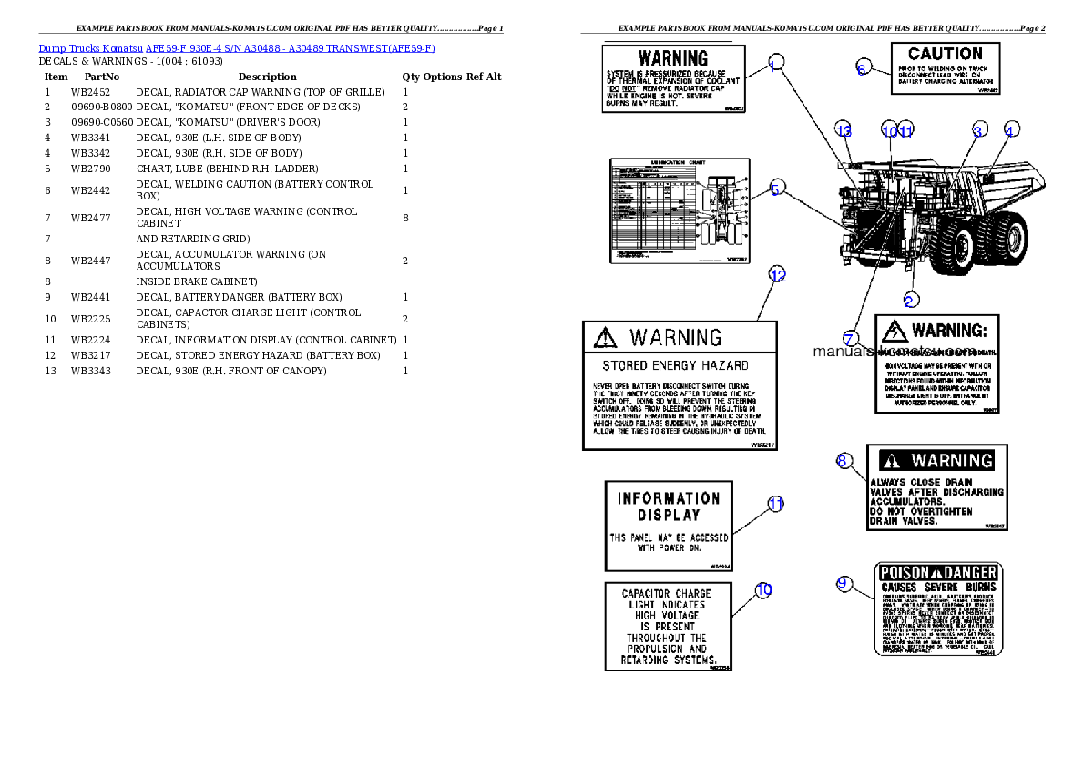 AFE59-F 930E-4 S/N A30488 - A30489     TRANSWEST Partsbook