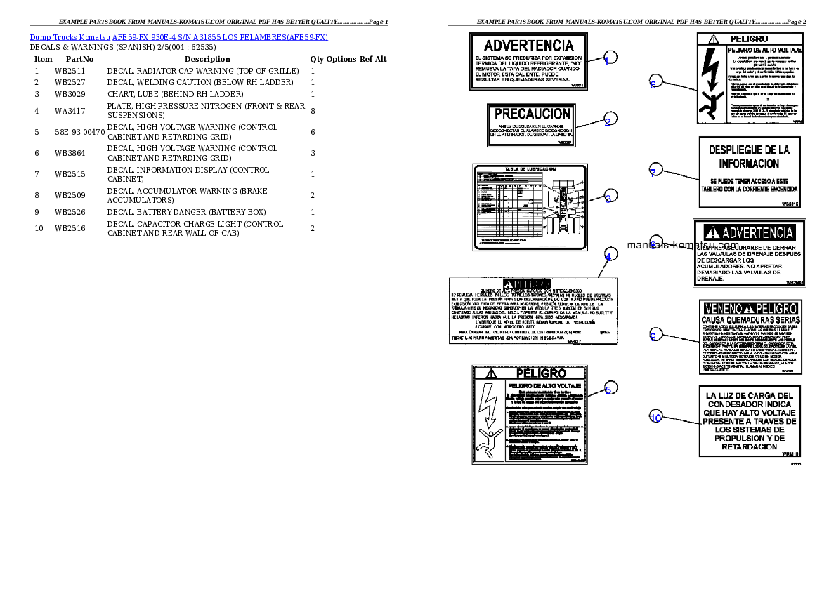 AFE59-FX 930E-4 S/N A31855  LOS PELAMBRES Partsbook