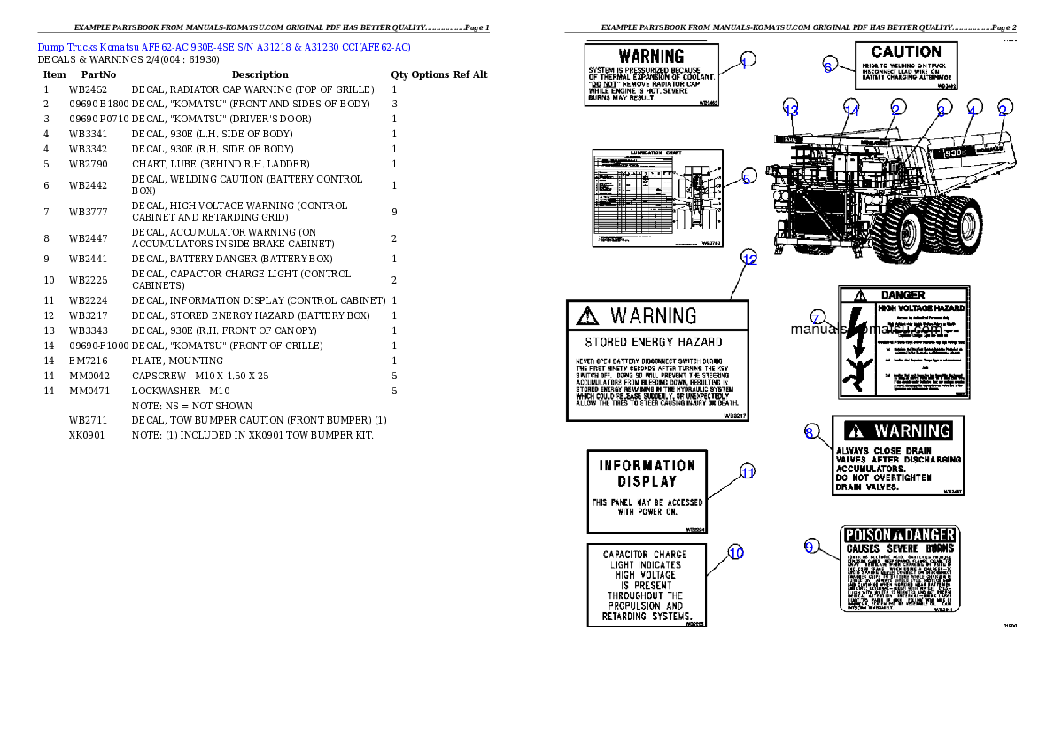 AFE62-AC 930E-4SE S/N A31218 & A31230    CCI Partsbook