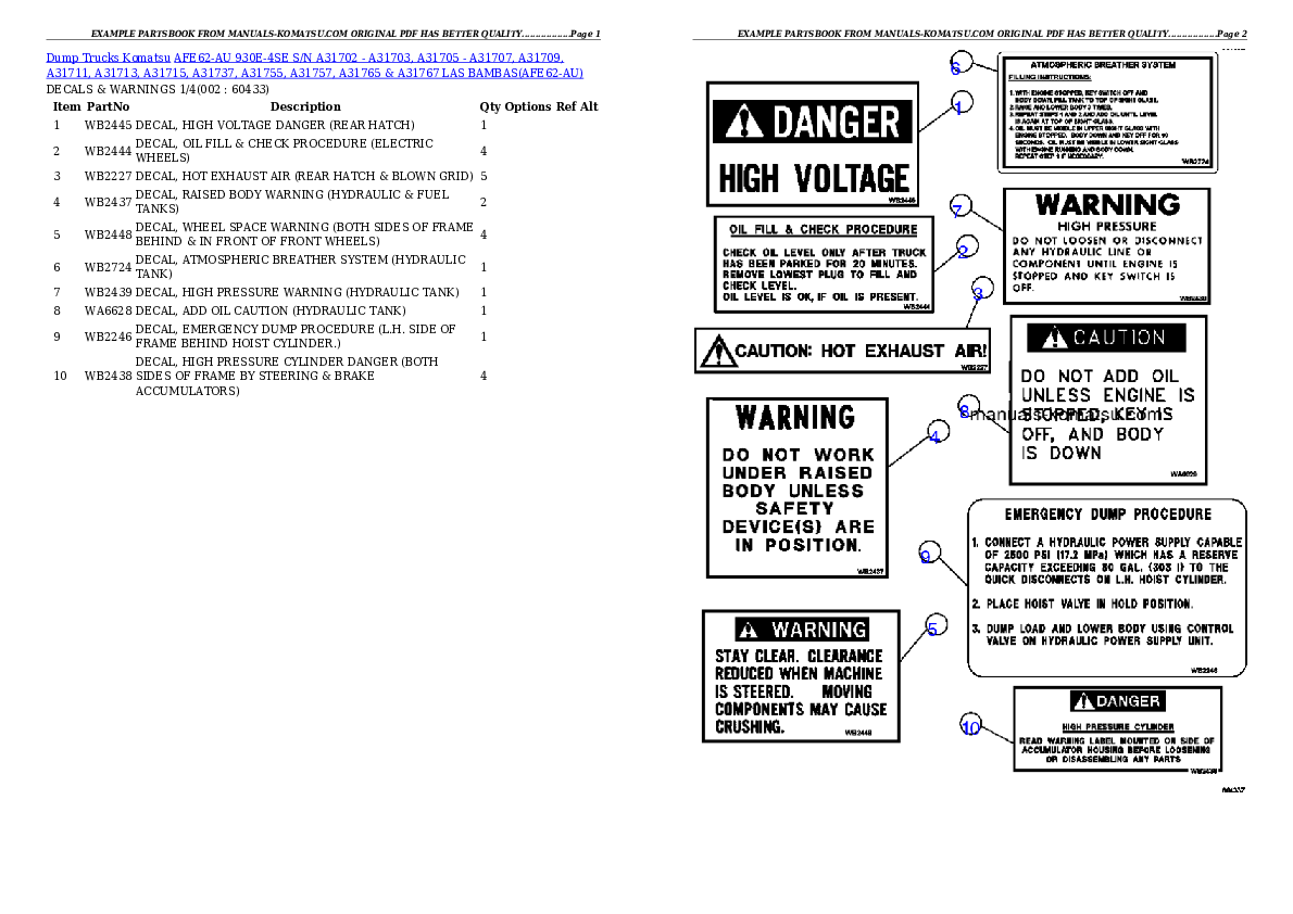 AFE62-AU 930E-4SE S/N A31702 - A31703, A31705 - A31707, A31709, A31711, A31713, A31715, A31737, A31755, A31757, A31765 & A31767  LAS BAMBAS Partsbook