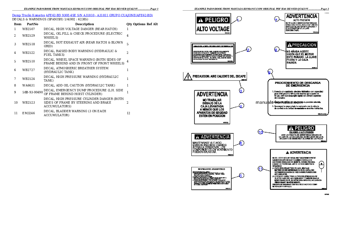 AFE62-BD 930E-4SE S/N A31810 - A31811  GRUPO CUAJONE Partsbook