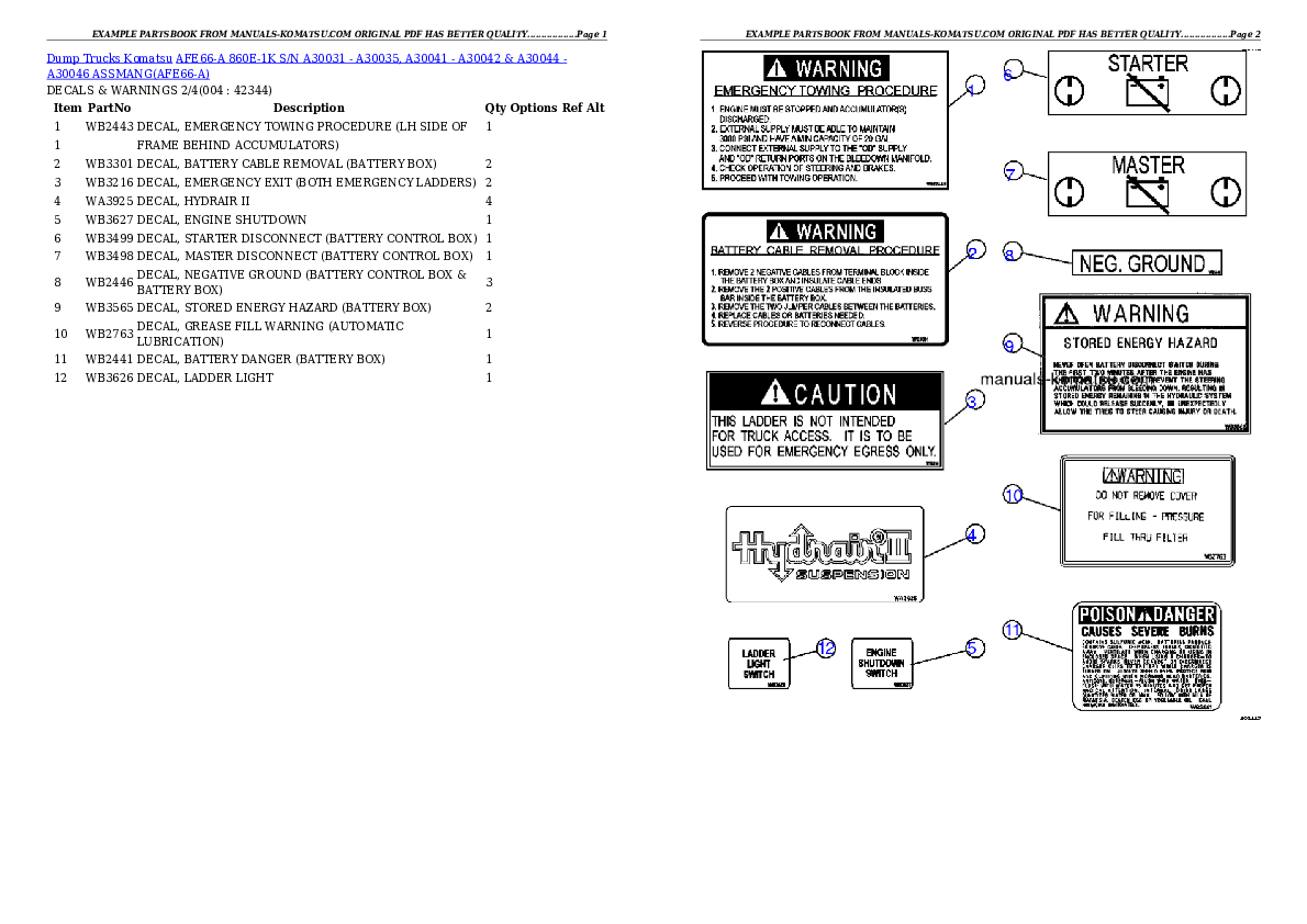 AFE66-A 860E-1K S/N A30031 - A30035, A30041 - A30042 & A30044 - A30046    ASSMANG Partsbook