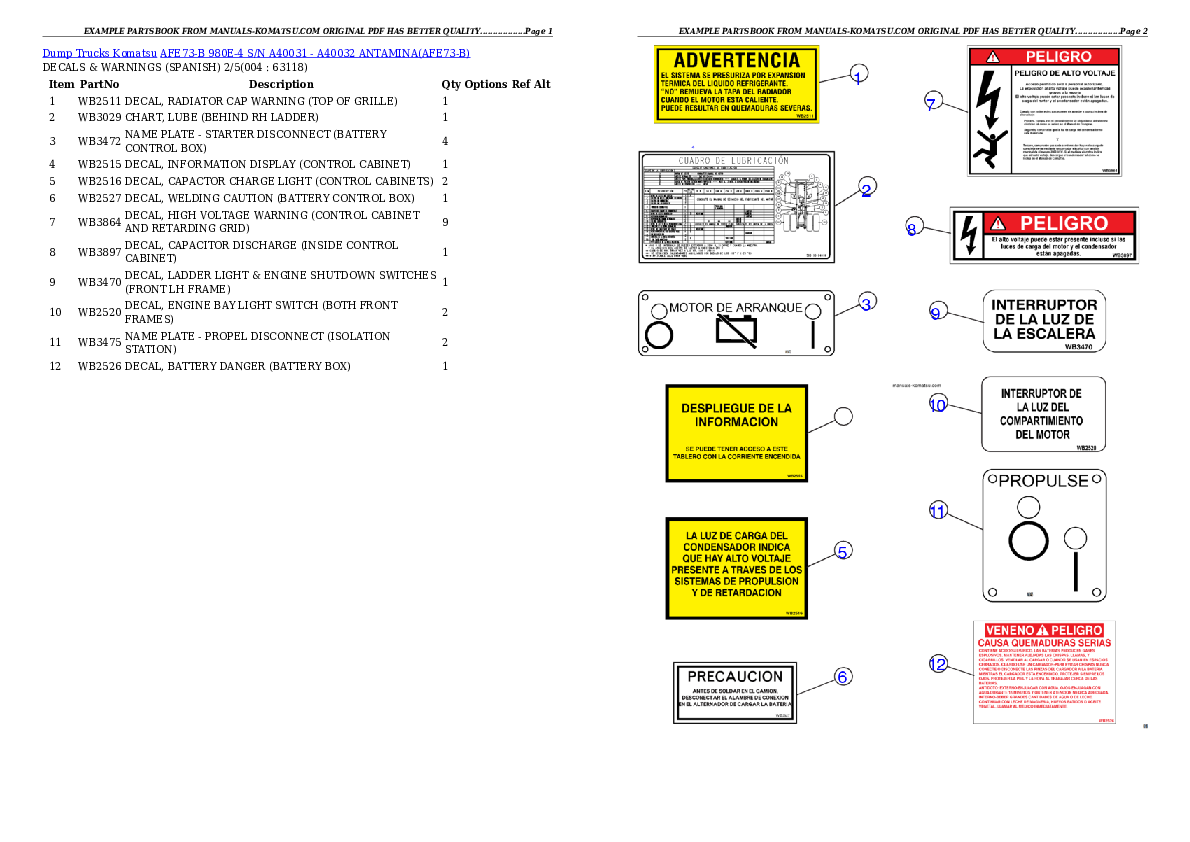 AFE73-B 980E-4 S/N A40031 - A40032 ANTAMINA Partsbook