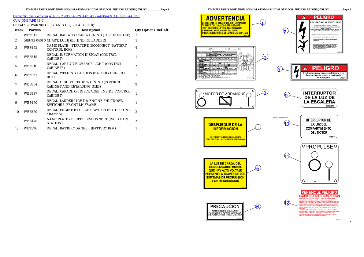 AFE73-C 980E-4 S/N A40043 - A40044 & A40050 - A40051 CUAJONE Partsbook