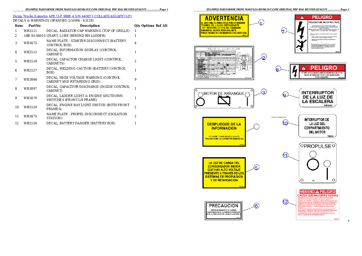 AFE73-F 980E-4 S/N A40071 COLLAHUASI Partsbook