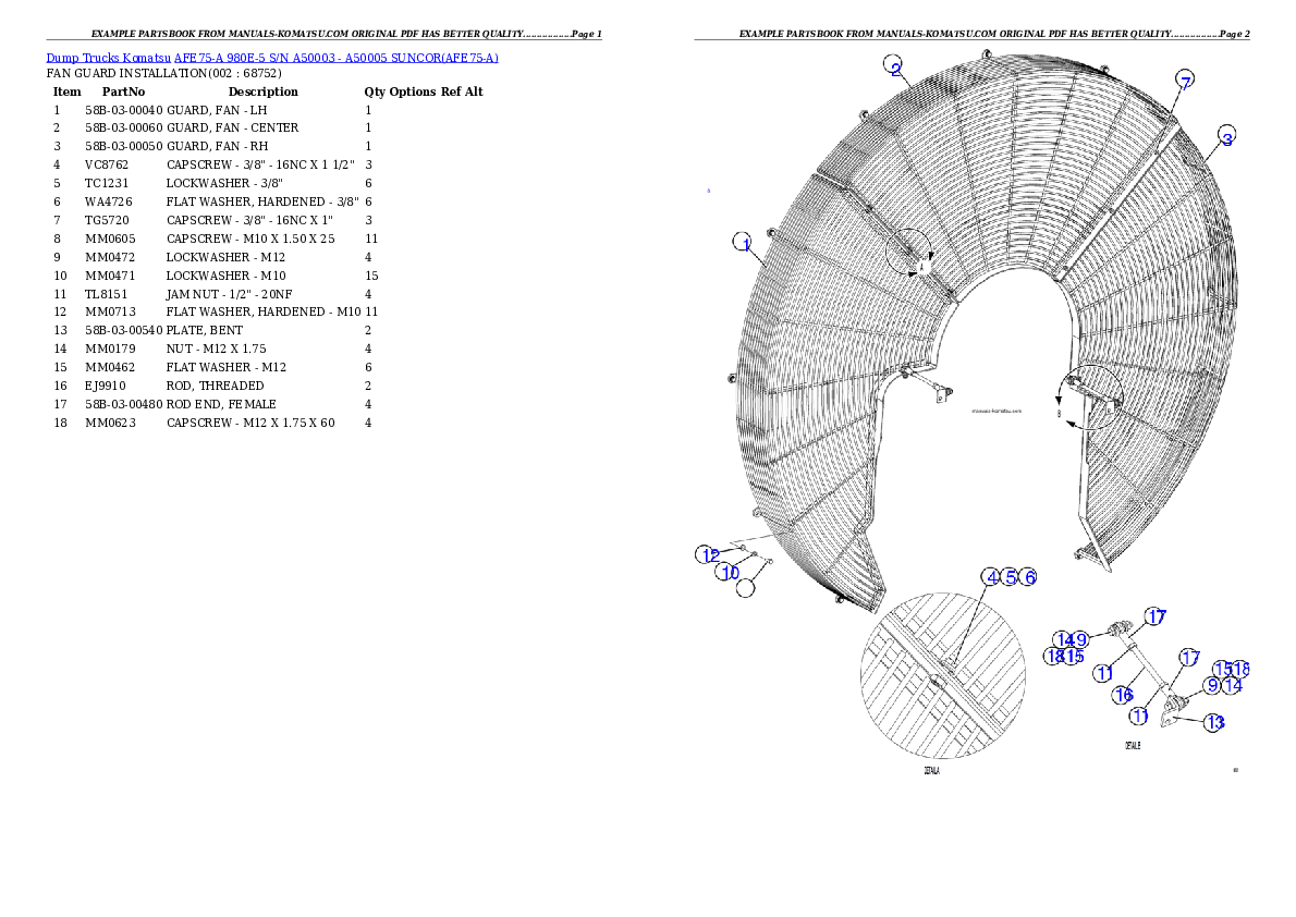 AFE75-A 980E-5 S/N A50003 - A50005  SUNCOR Partsbook