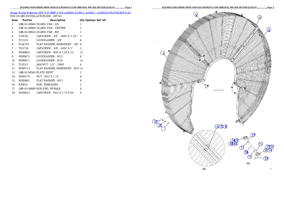 AFE75-D 980E-5 S/N A50009, A50012, A50025 - A50028  SUNCOR Partsbook