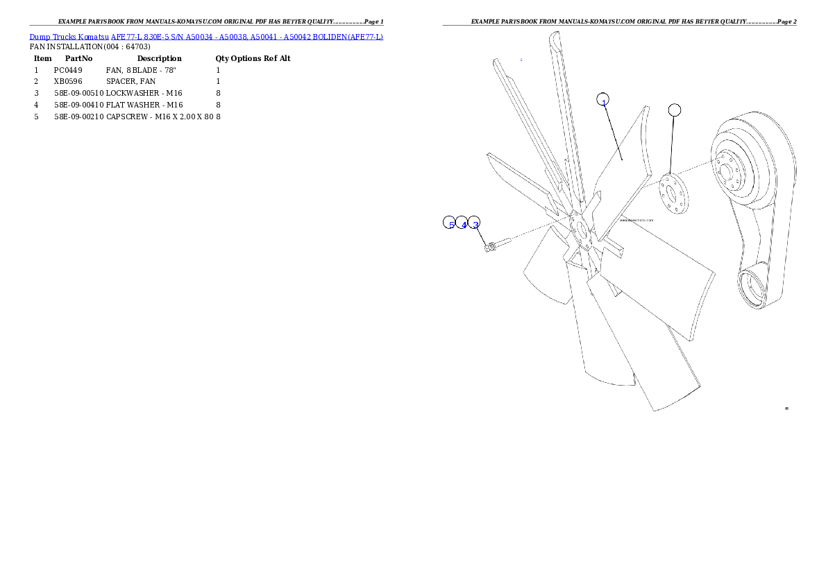 AFE77-L 830E-5 S/N A50034 - A50038, A50041 - A50042  BOLIDEN Partsbook