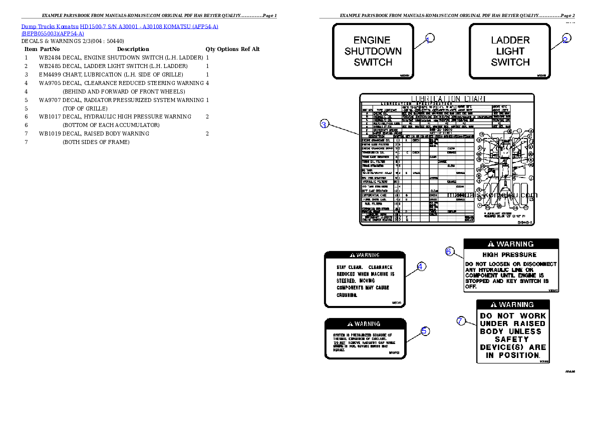 HD1500-7 S/N A30001 - A30108   KOMATSU (AFP54-A) (BEPB055003) Partsbook