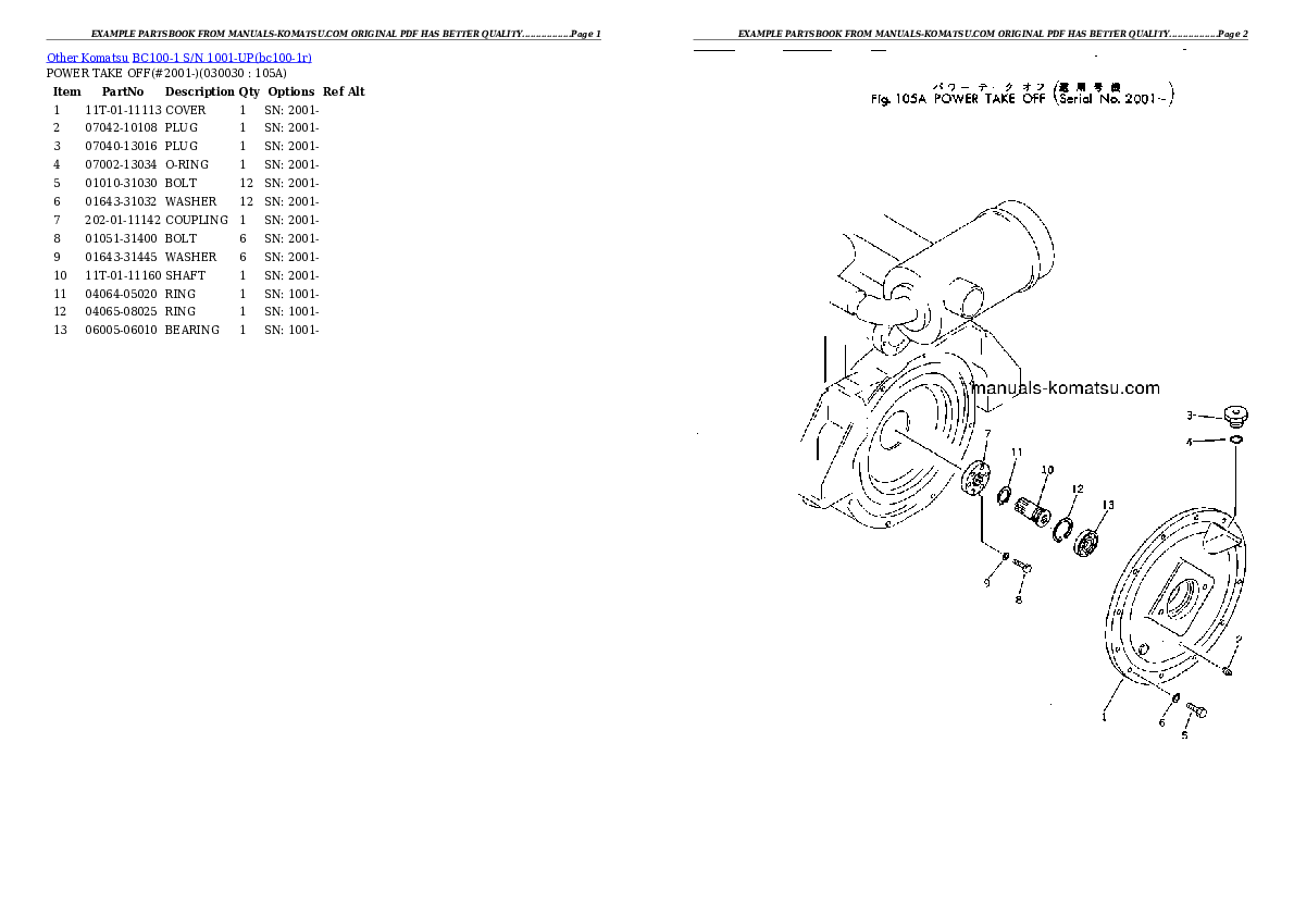 BC100-1 S/N 1001-UP Partsbook