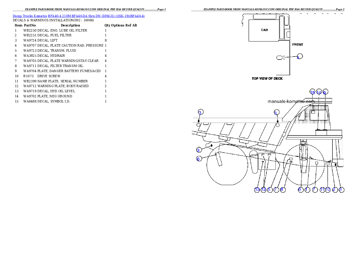 BFA40-4  210M  BFA40-DA thru DN (DH631) (QSK-19) Partsbook