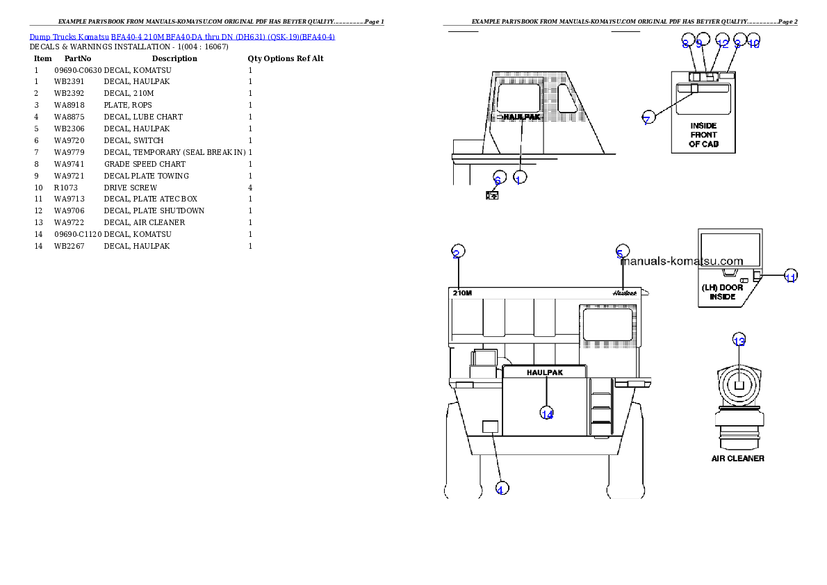 BFA40-4  210M  BFA40-DA thru DN (DH631) (QSK-19) Partsbook