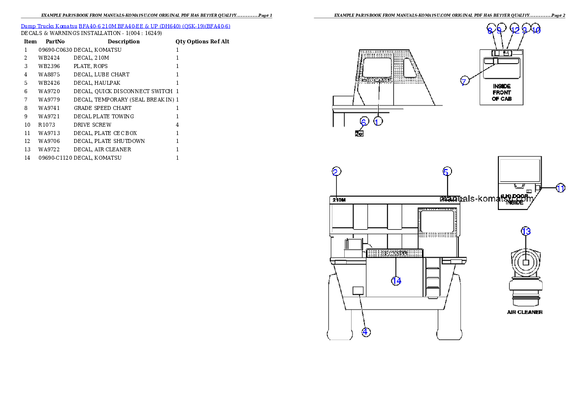 BFA40-6  210M  BFA40-EE & UP (DH640) (QSK-19) Partsbook