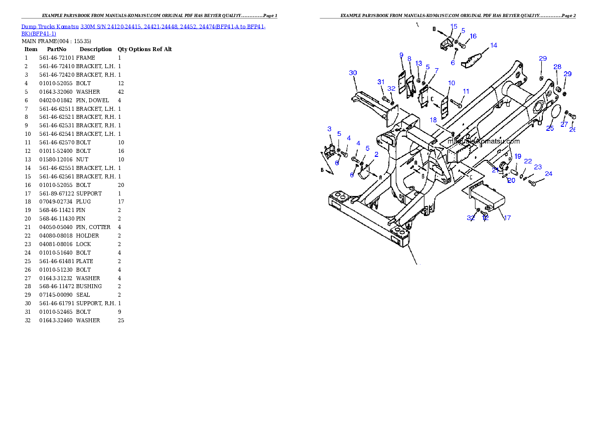 330M S/N 24120-24415, 24421-24448, 24452, 24474(BFP41-A to BFP41-BK) Partsbook