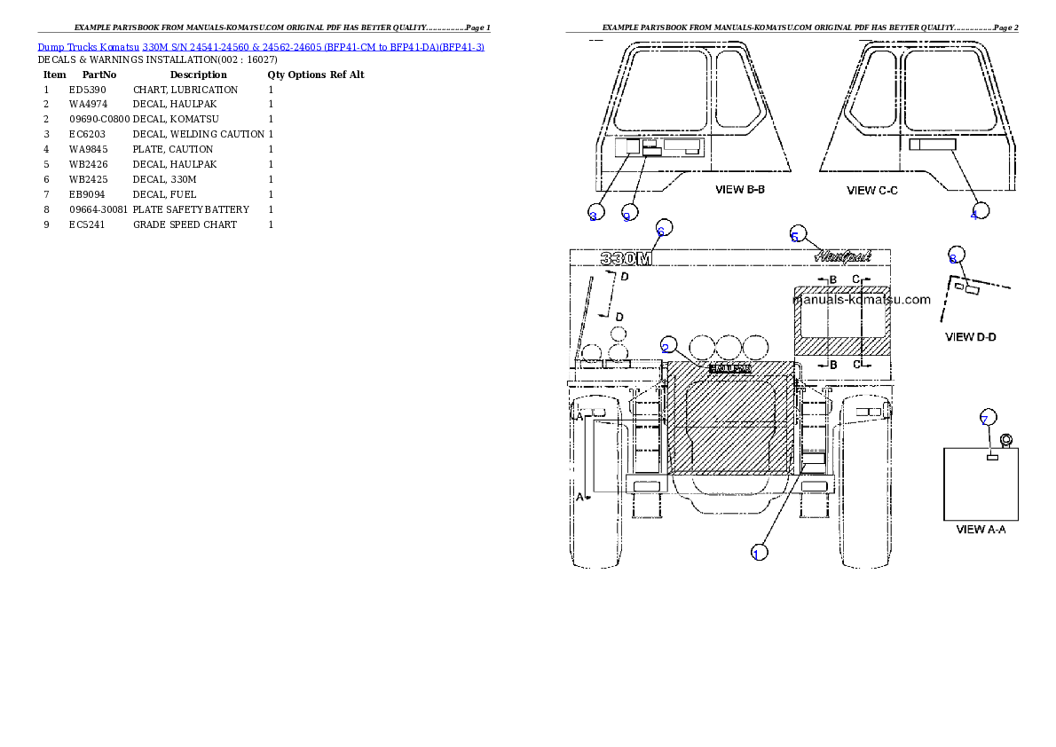 330M S/N 24541-24560 & 24562-24605 (BFP41-CM to BFP41-DA) Partsbook