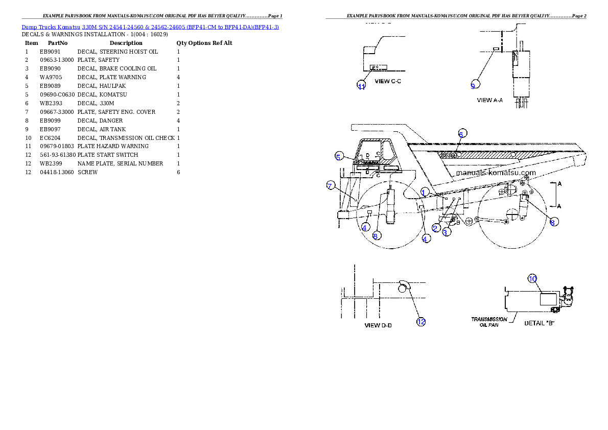 330M S/N 24541-24560 & 24562-24605 (BFP41-CM to BFP41-DA) Partsbook