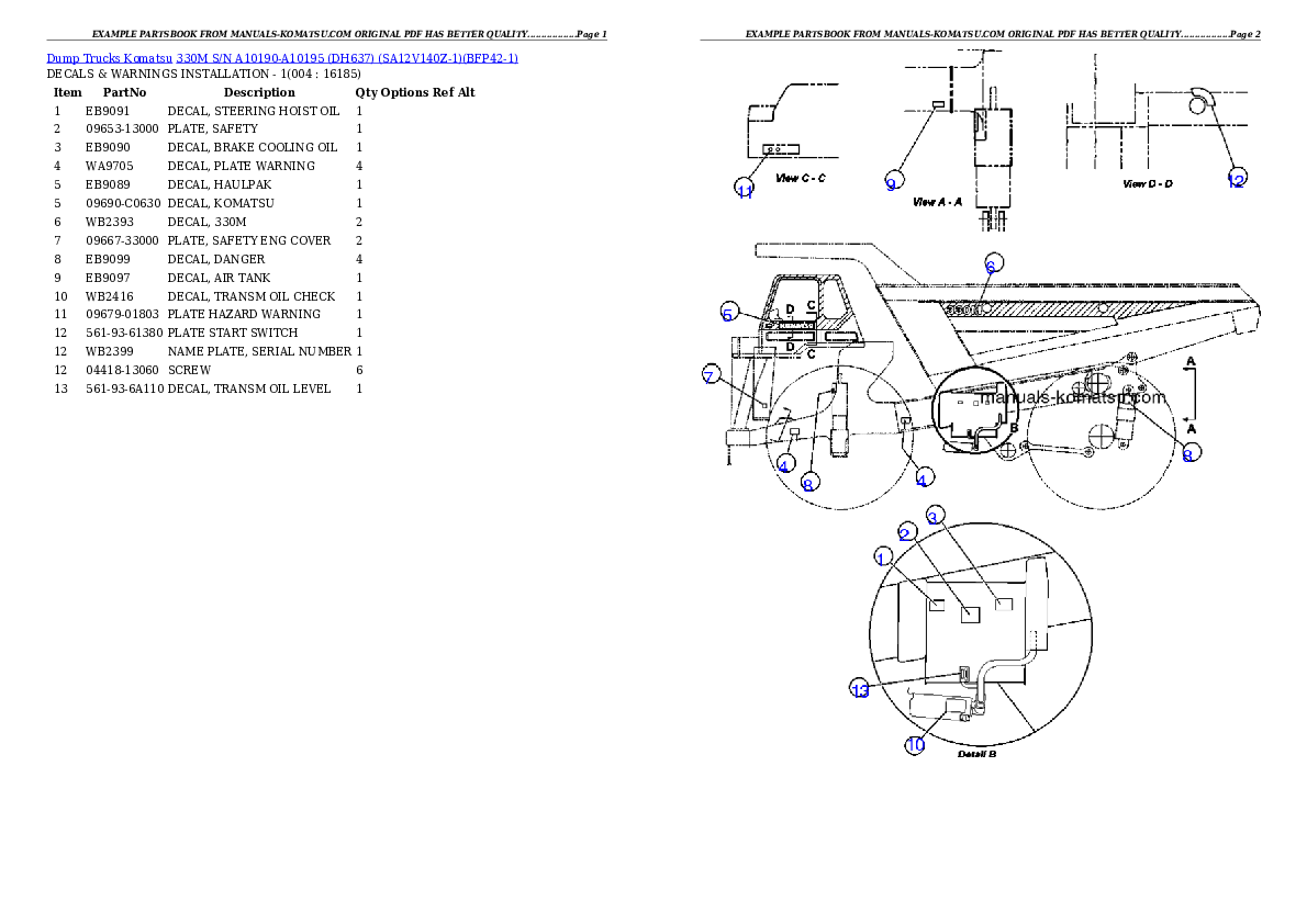 330M S/N A10190-A10195 (DH637) (SA12V140Z-1) Partsbook